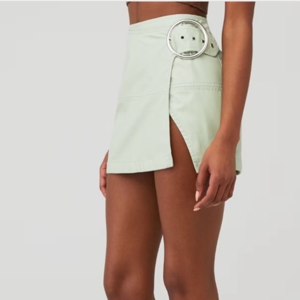 For Love And Lemons Buckled Mini Skirt | Size M | Green And Silver